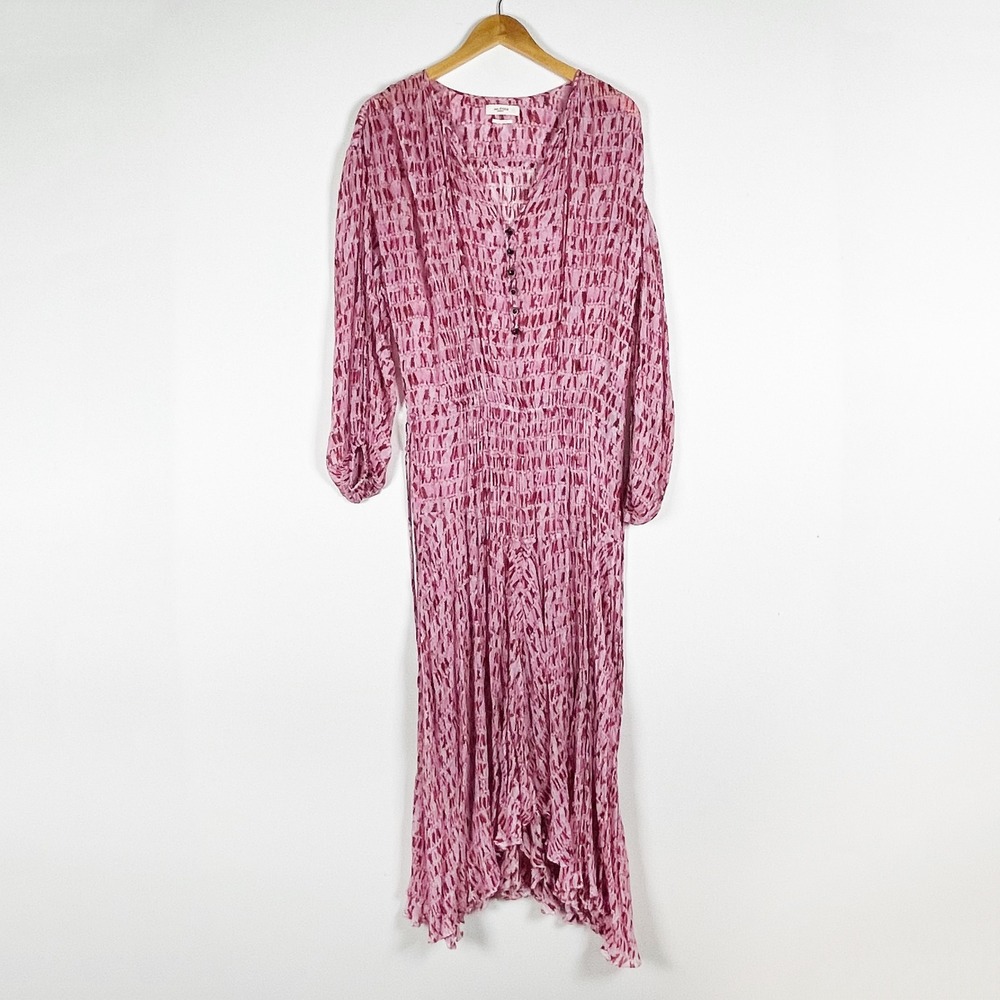 Isabel Marant Saureli Chiffon Allover Pink Print Long Pullover Maxi Dress 4
